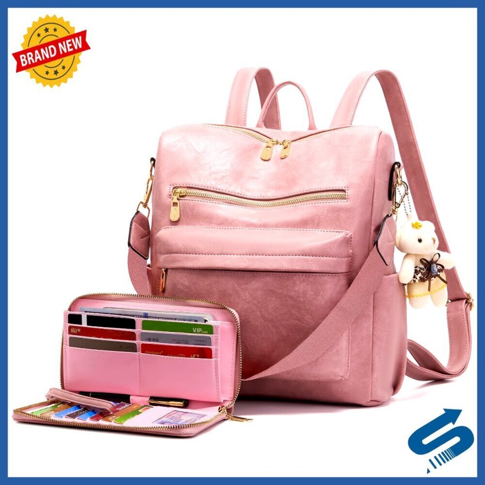 Vegan Leather Backpack Purse Set Multipurpose Convertible Handbag Shoulder Bag